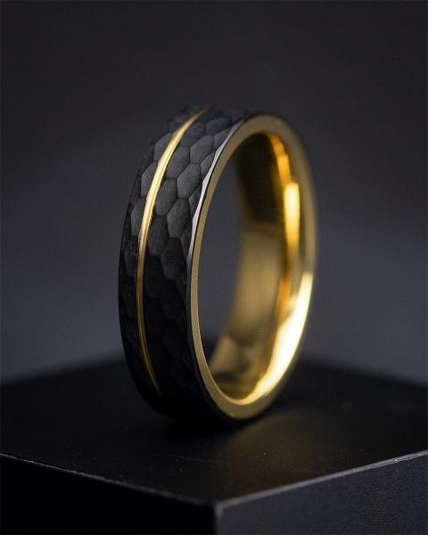 6 mm facettierter Volltitanring mit goldenem Finish - Alter Gold